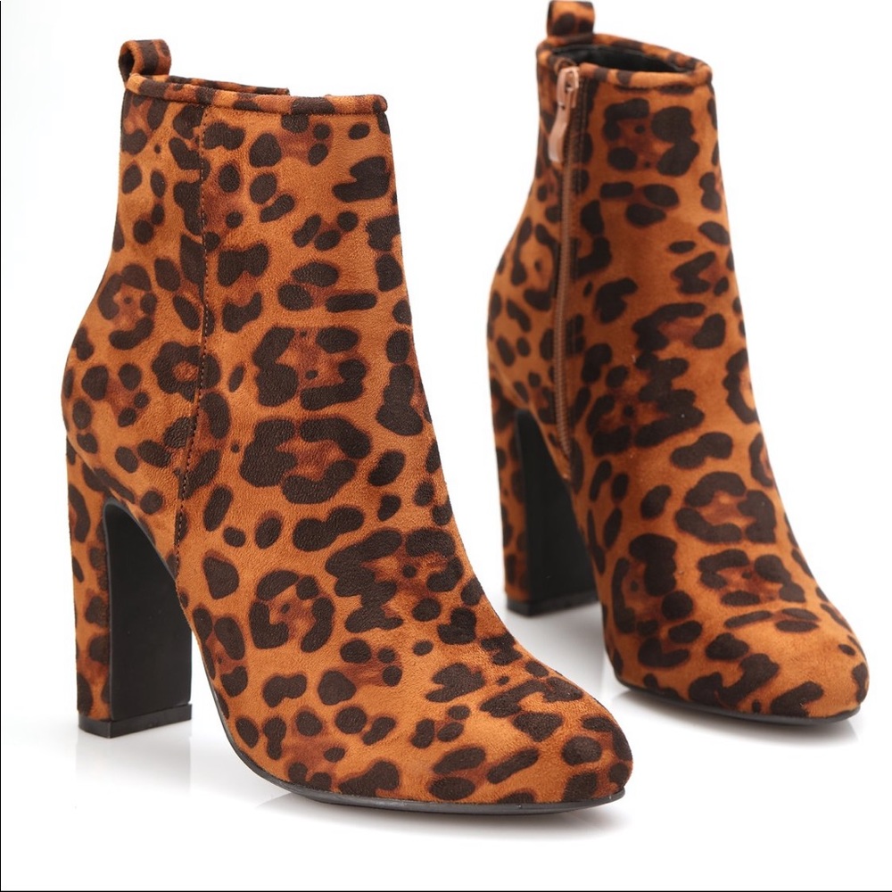 Leopard print suede booties
